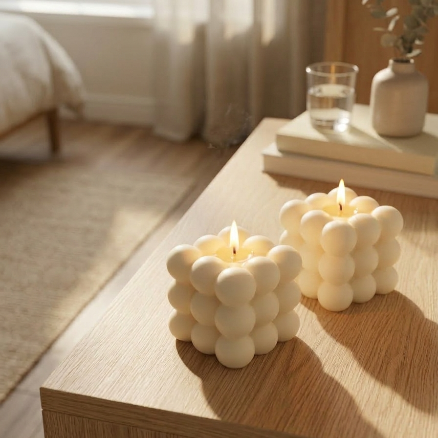 Large Bubble Cube Candle for Aesthetic Home Decor