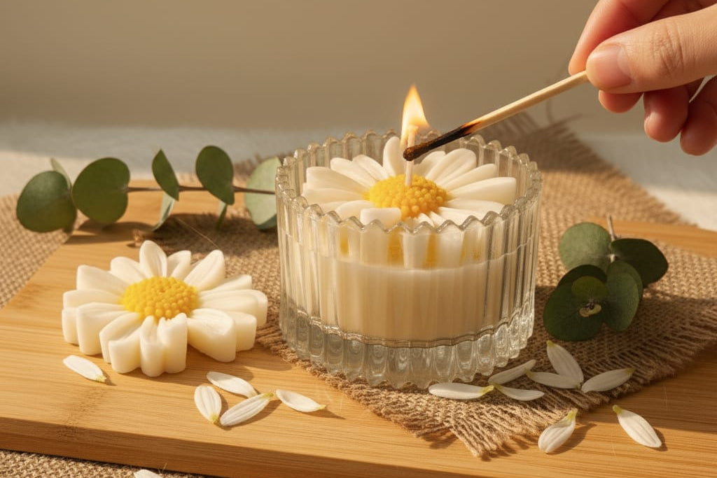 Daisy Bloom Sculpted Votive Candle - Premium Floral Scent & 12 Hour Burn