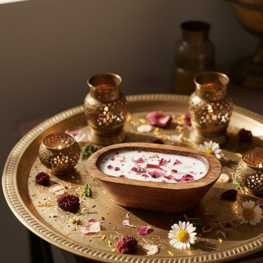 Wooden Bowl Candle | Oud & Rose Luxury Scented Candle (Customisable Fragrance)