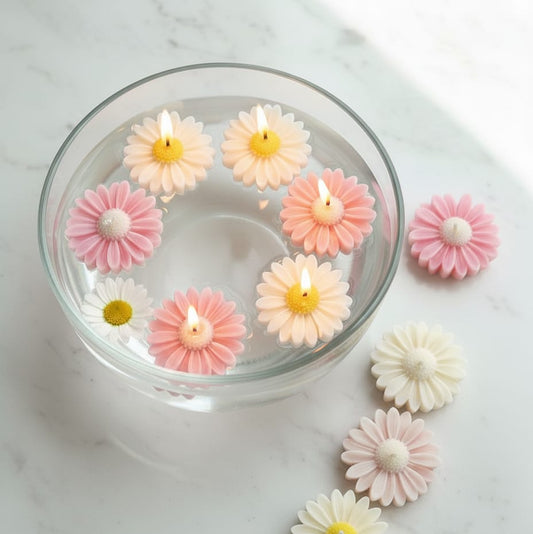 Floating Daisy Candles (Set of 8) - Scented Flower Center piece for Diwali Decor & Gifts