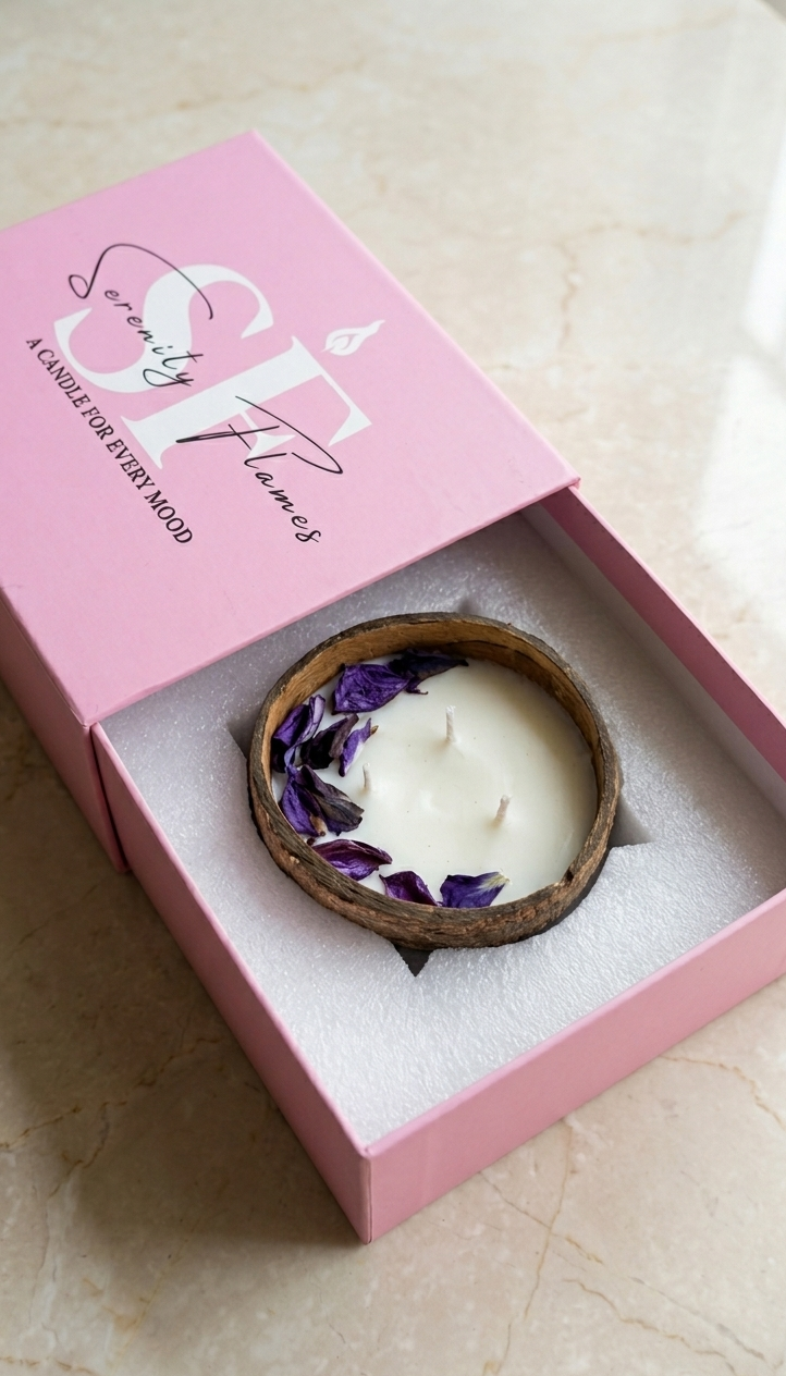 Coco Calm Triple Wick Candle - Natural Coconut Shell with Soothing Lavender Scent