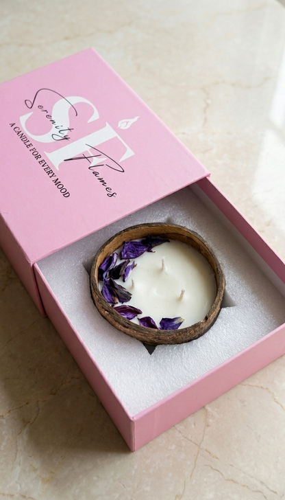 Coco Calm Triple Wick Candle - Natural Coconut Shell with Soothing Lavender Scent