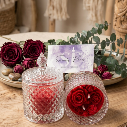 Crimson Rose Crystal Candle | Luxury Handcrafted Scented Decor (45+ Hours Burn)