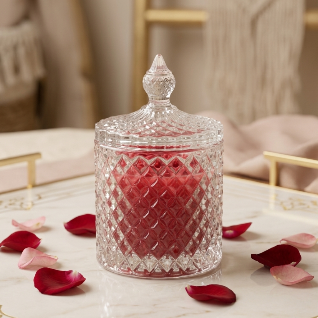 Crimson Rose Crystal Candle | Luxury Handcrafted Scented Decor (45+ Hours Burn)