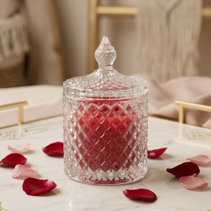 Crimson Rose Crystal Candle | Luxury Handcrafted Scented Decor (45+ Hours Burn)