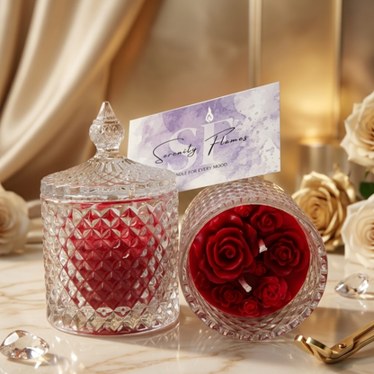 Crimson Rose Crystal Candle | Luxury Handcrafted Scented Decor (45+ Hours Burn)