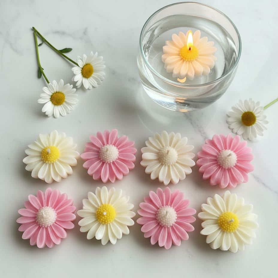 Floating Daisy Candles (Set of 8) - Scented Flower Center piece for Diwali Decor & Gifts