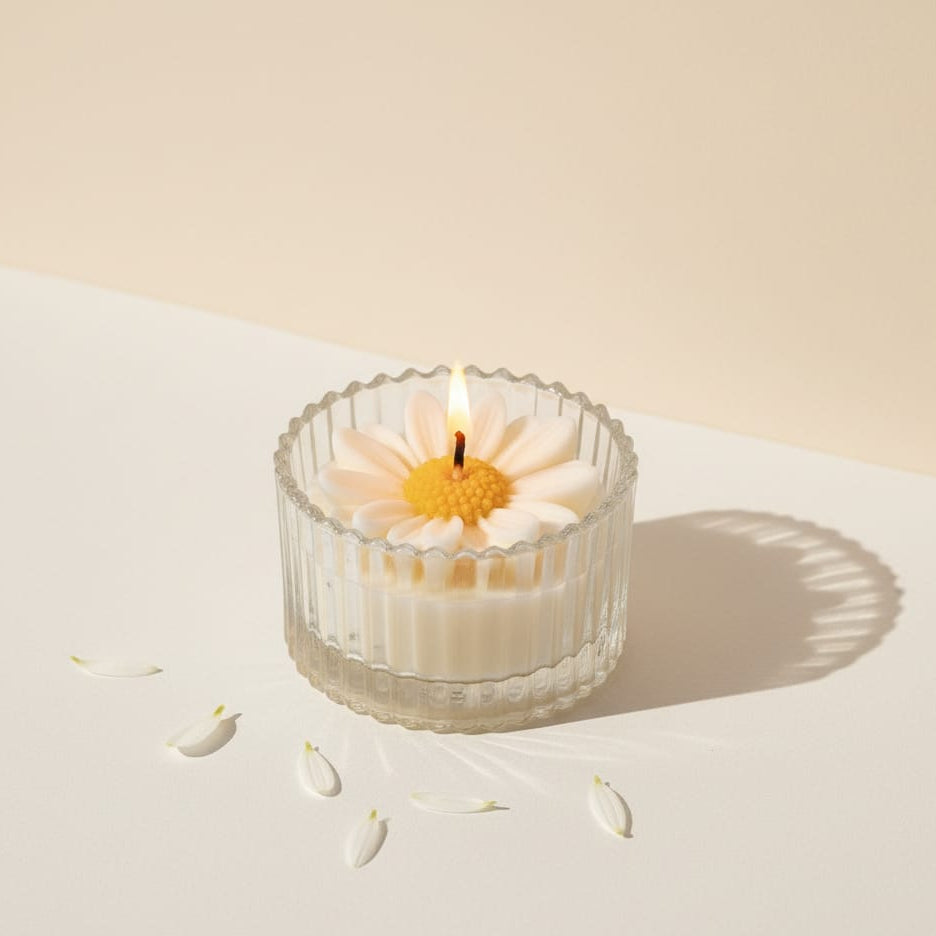 Daisy Bloom Sculpted Votive Candle - Premium Floral Scent & 12 Hour Burn