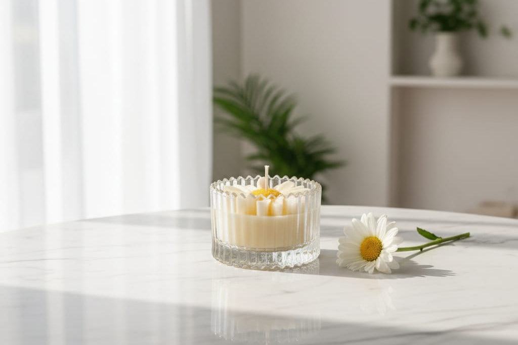 Daisy Bloom Sculpted Votive Candle - Premium Floral Scent & 12 Hour Burn