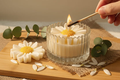 Daisy Bloom Sculpted Votive Candle - Premium Floral Scent & 12 Hour Burn