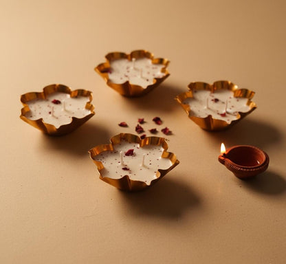 Luxury Lotus Urli Candle - Rose Scented Brass Diya for Diwali & Festive Decor