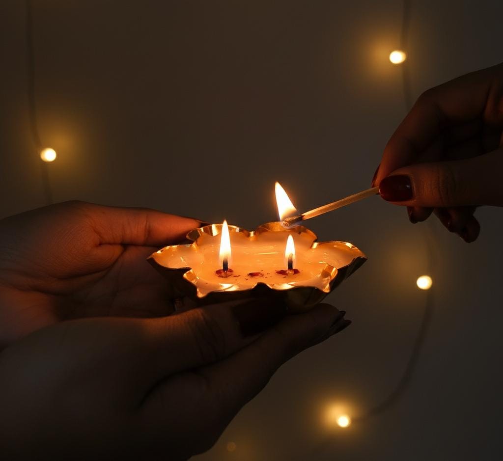 Luxury Lotus Urli Candle - Rose Scented Brass Diya for Diwali & Festive Decor