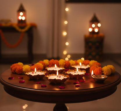 Luxury Lotus Urli Candle - Rose Scented Brass Diya for Diwali & Festive Decor