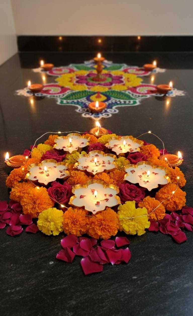 Luxury Lotus Urli Candle - Rose Scented Brass Diya for Diwali & Festive Decor