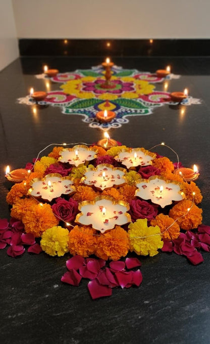 Luxury Lotus Urli Candle - Rose Scented Brass Diya for Diwali & Festive Decor