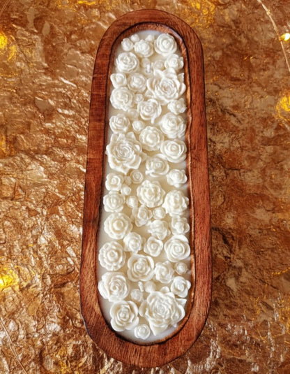 Blossom Layers Wooden Boat Candle | Handcrafted Rose Sculpt Candle with Rich Oud Aroma (9+ Hours Burn)