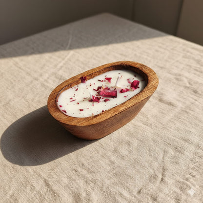 Wooden Bowl Candle | Oud & Rose Luxury Scented Candle (Customisable Fragrance)