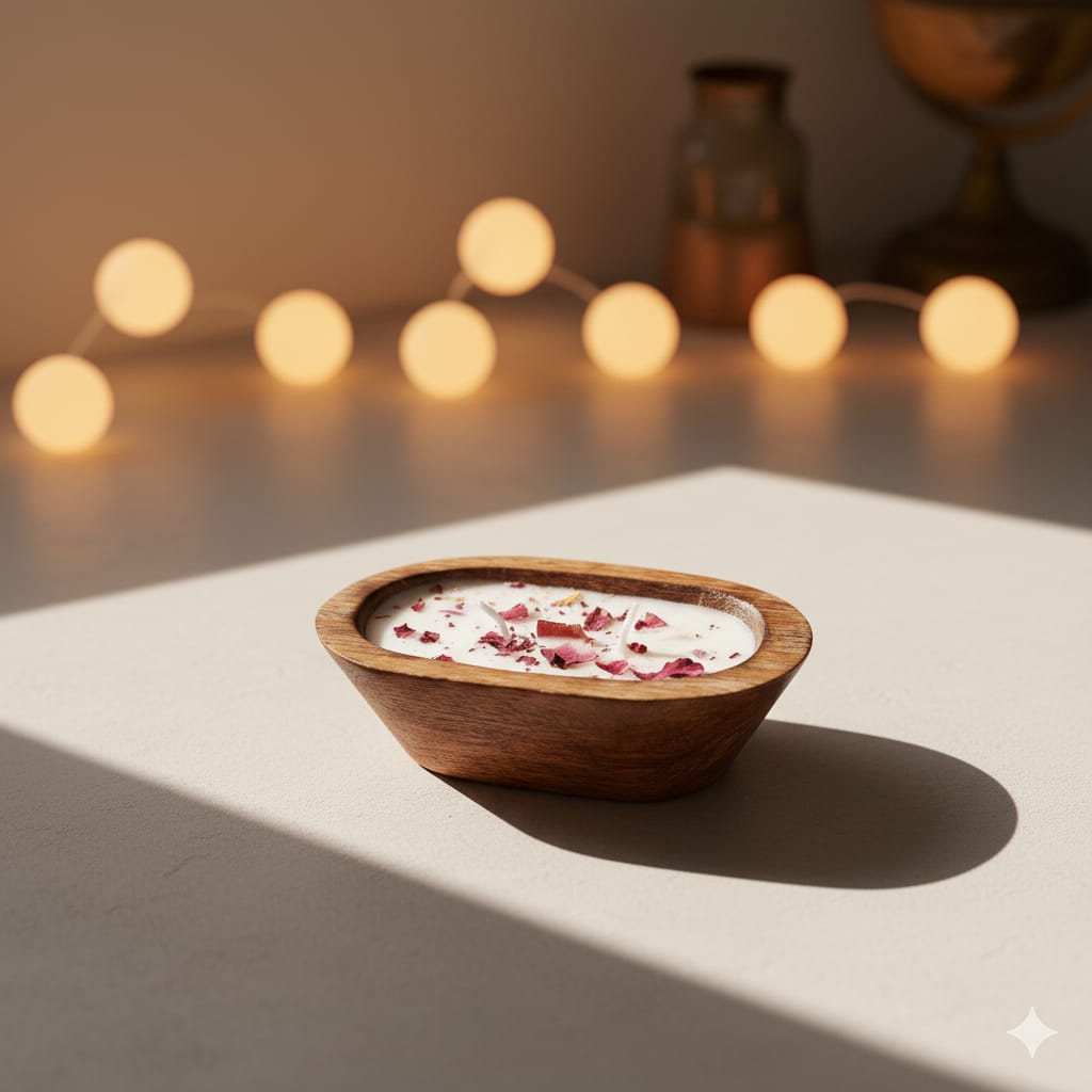 Wooden Bowl Candle | Oud & Rose Luxury Scented Candle (Customisable Fragrance)