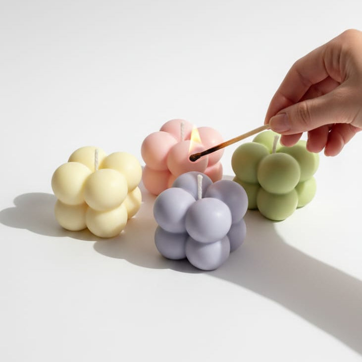 Small Bubble Cube Candle for Aesthetic Room Decor & Gifting