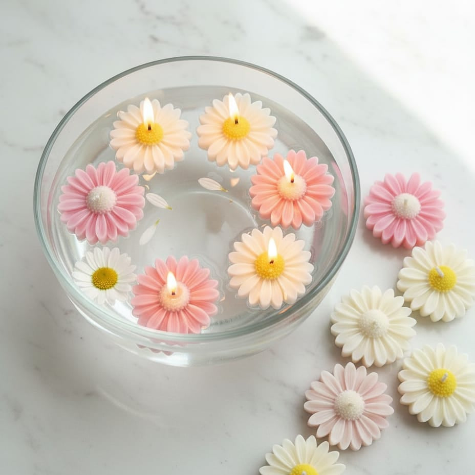 Floating Daisy Candles for Home Decor & Festive Decoration (set of 8)