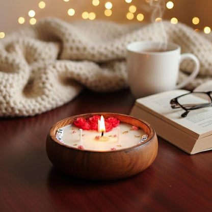 Aurawords Custom Message Candle - Personalized Wood Vessel Gift with Words & Roses